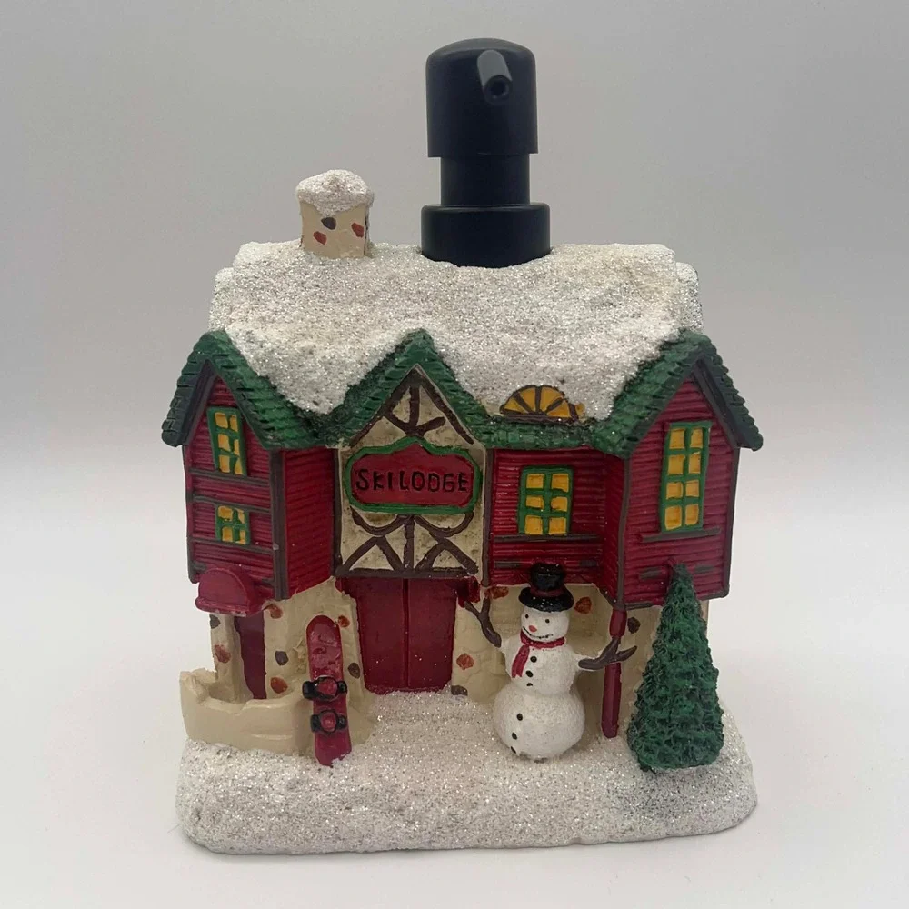 Christmas Ski Lodge Soap Dispenser Snowman Tree Winter Holiday Decor